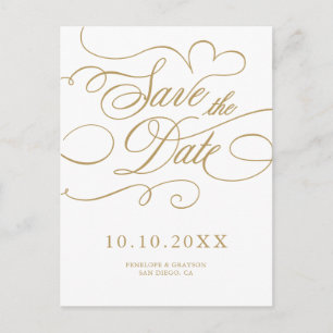 Modern calligraphy timeless gold Save the Date Postcard