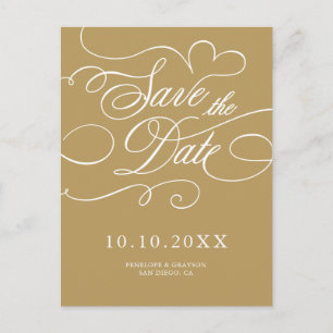 Modern calligraphy timeless gold  Save the Date Postcard