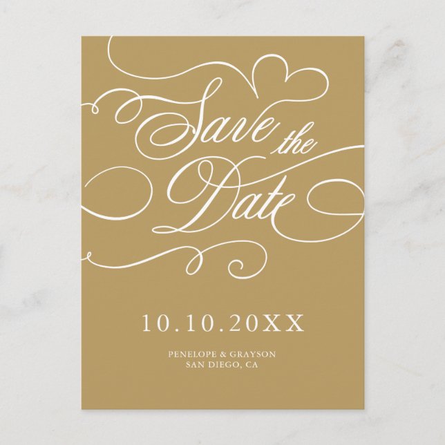 Modern calligraphy timeless gold  Save the Date Postcard (Front)
