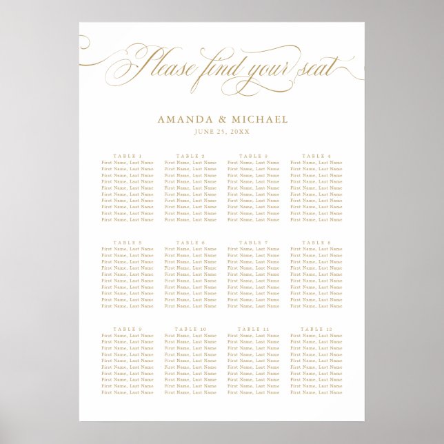 Modern calligraphy timeless gold Seating Chart (Front)