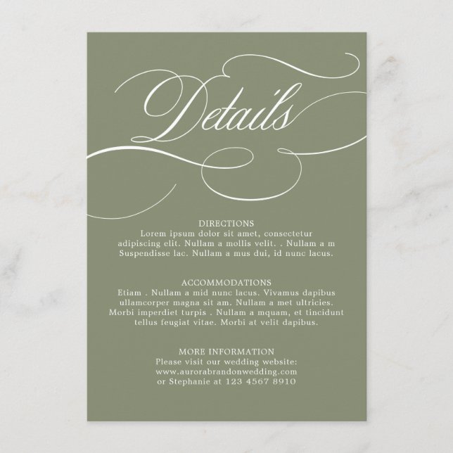 Modern calligraphy timeless Sage Green wedding Enclosure Card (Front)