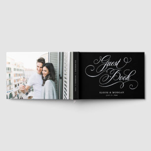 Modern calligraphy timeless Silver black wedding Guest Book