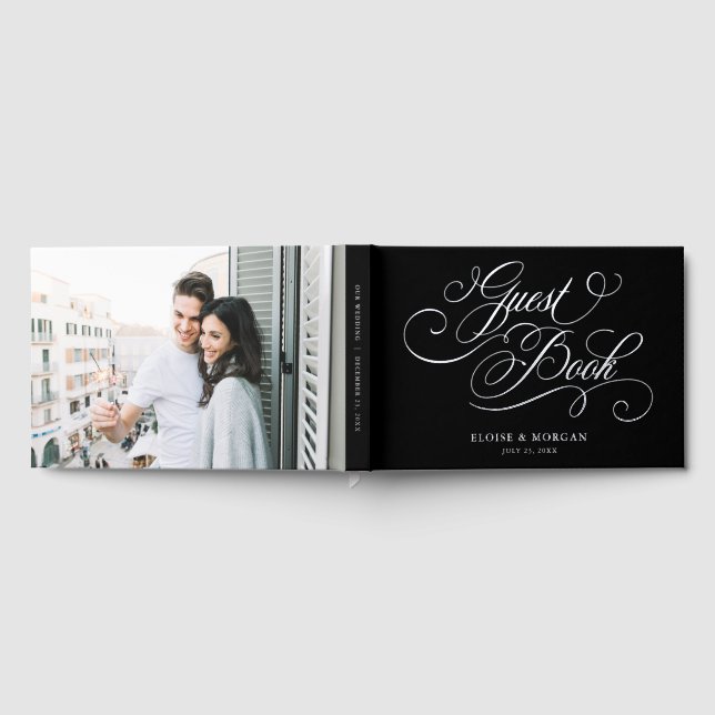 Modern calligraphy timeless Silver black wedding Guest Book (Full)