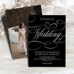 Modern calligraphy timeless silver black wedding   invitation