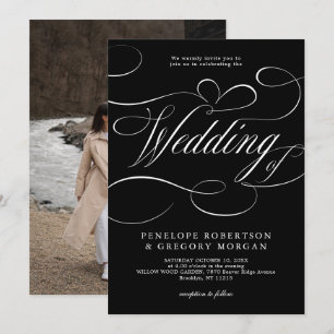 Modern calligraphy timeless silver black wedding   invitation
