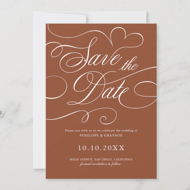 Modern Calligraphy Timeless Terracotta QR Code Save The Date (Front)