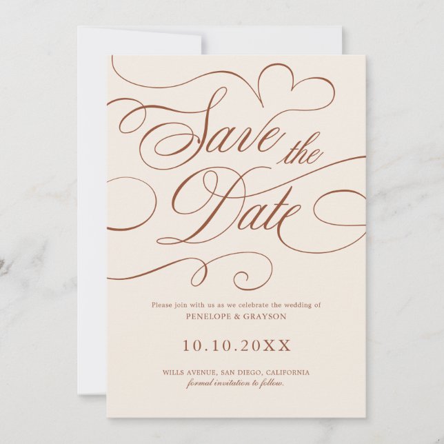 Modern Calligraphy Timeless Terracotta QR Code Save The Date (Front)