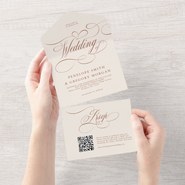 Modern Calligraphy Timeless Terracotta Wedding All In One Invitation (Tearaway)