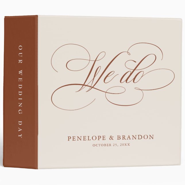 Modern calligraphy timeless terracotta wedding binder (Front/Spine)