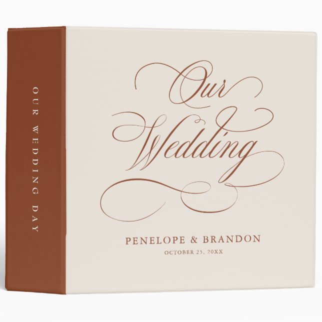Modern calligraphy timeless terracotta wedding binder (Front/Spine)