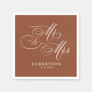 Modern calligraphy timeless terracotta wedding napkin