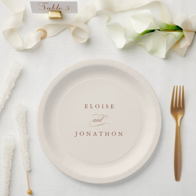 Modern calligraphy timeless terracotta wedding paper plate (Wedding)