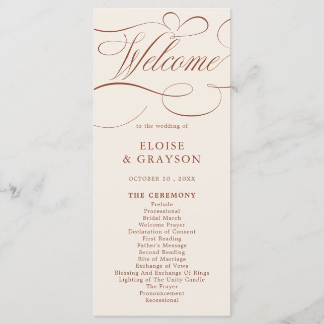 Modern Calligraphy Timeless Terracotta Wedding Program (Front)