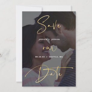 Modern Calligraphy Vellum Look Photo Save the Date Invitation