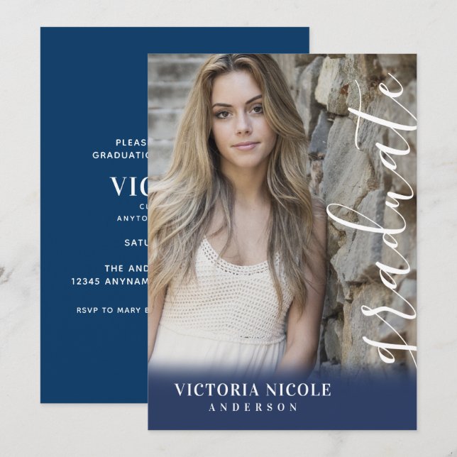 Modern Calligraphy Vertical Photo Graduation Invitation (Front/Back)