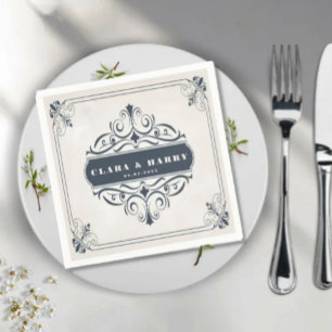 Modern calligraphy vintage floral wedding napkin