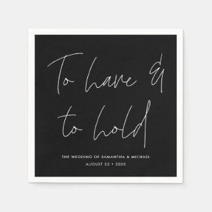 Modern Calligraphy Vows Black Wedding Napkin