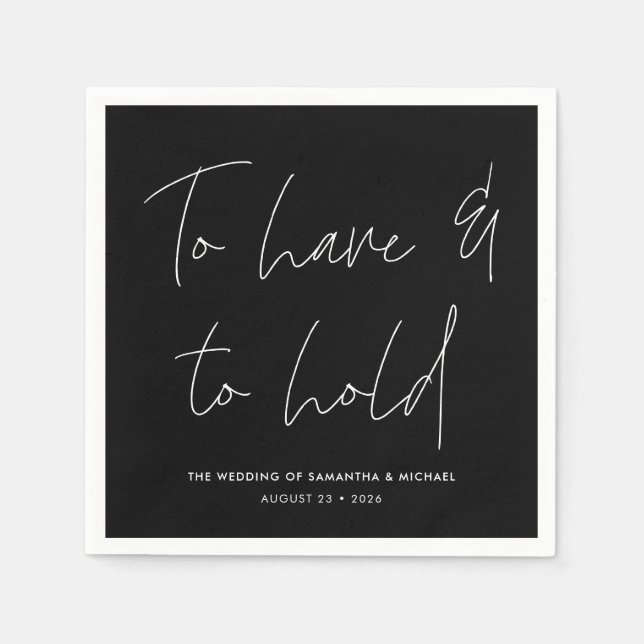Modern Calligraphy Vows Black Wedding Napkin (Front)