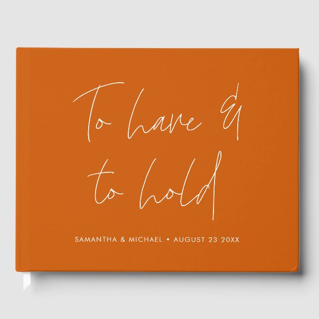 Modern Calligraphy Vows Burnt Orange Wedding Guest Book (Front)