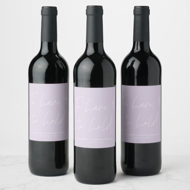Modern Calligraphy Vows Lavender Purple Wedding Wine Label (Bottles)