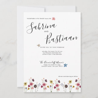 Modern Calligraphy Watercolor Wildflowers Wedding Invitation