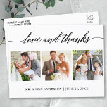 Modern Calligraphy Wedding 3 Photo Love and Thanks Postcard<br><div class="desc">Modern Calligraphy Love and Thanks Wedding 3 Photo Thank You Postcard</div>