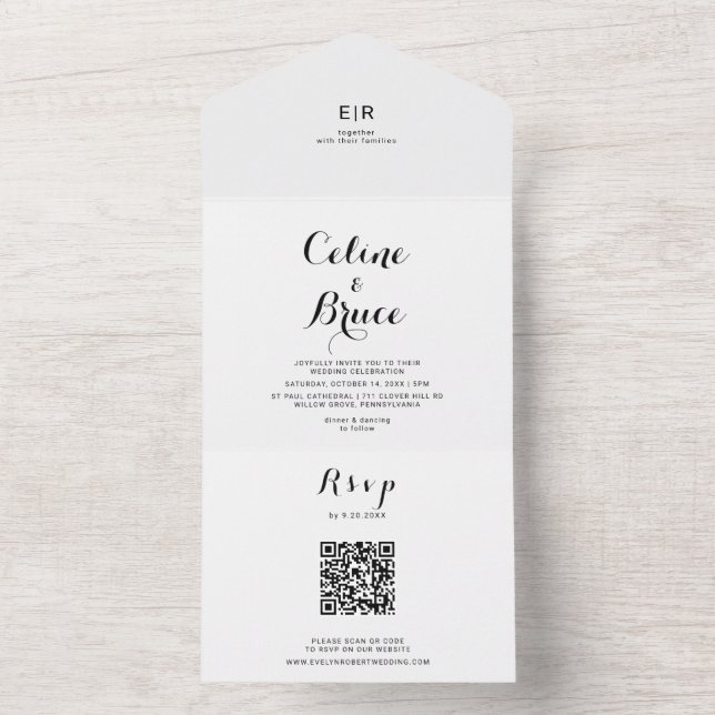 Modern Calligraphy Wedding   All In One Invitation (Inside)