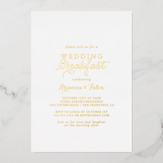 Modern Calligraphy Wedding Breakfast Gold   (Front)