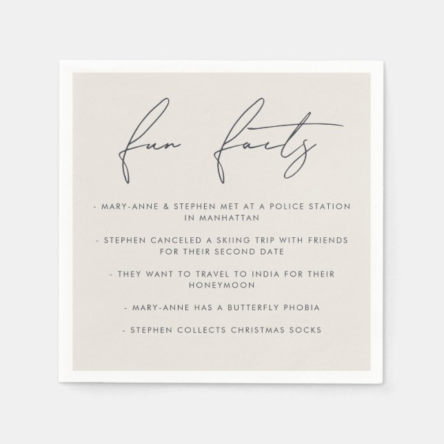 Modern Calligraphy Wedding Couple Fun Facts  Napkin (Front)