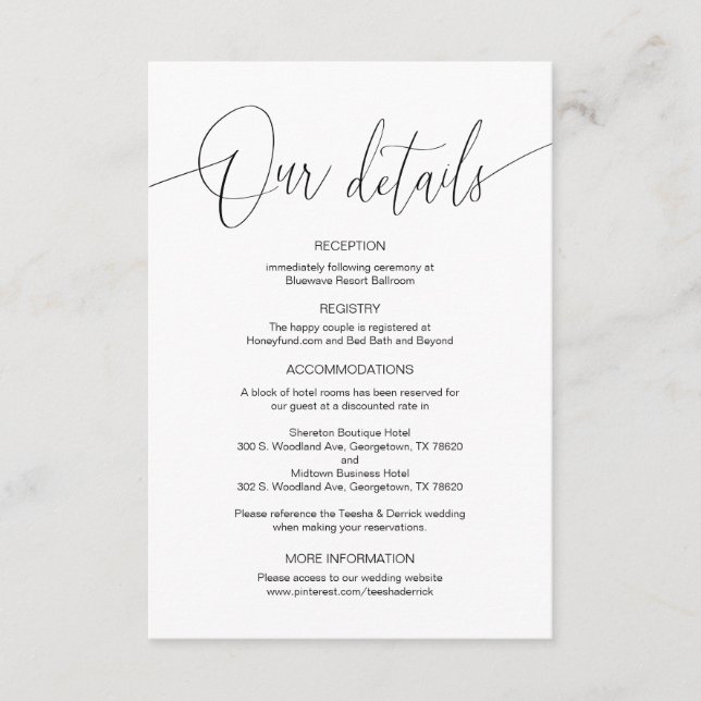 Modern Calligraphy, Wedding Details information  E Enclosure Card (Front)
