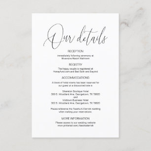 Modern Calligraphy, Wedding Details information Enclosure Card