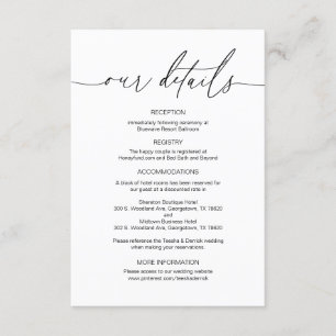 Modern Calligraphy, Wedding Details information  Enclosure Card