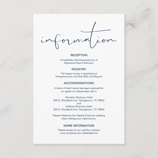 Modern Calligraphy, Wedding Details, Information Enclosure Card (Front)