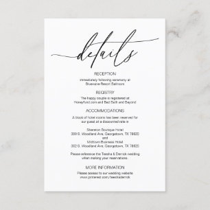 Modern Calligraphy, Wedding Details information  Enclosure Card
