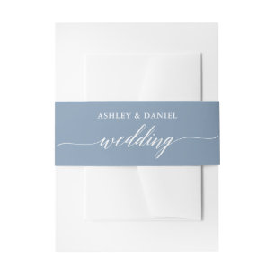 Modern Calligraphy Wedding Dusty Blue Invitation Belly Band