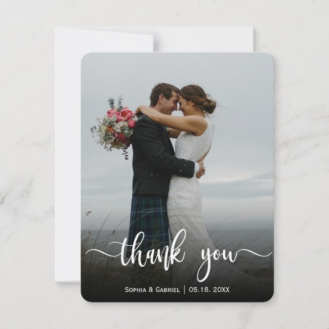 Modern Calligraphy Wedding Full Photo Thank You Card (Front)