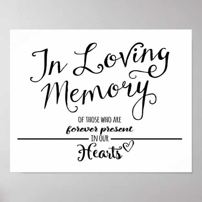 Modern Calligraphy wedding  In Loving Memory print (Front)
