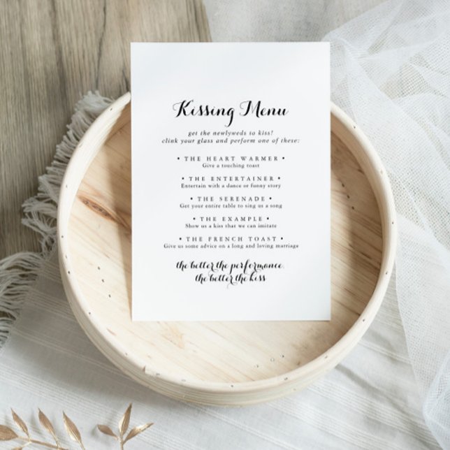 Modern Calligraphy Wedding Kissing Menu Game Card (Creator Uploaded)