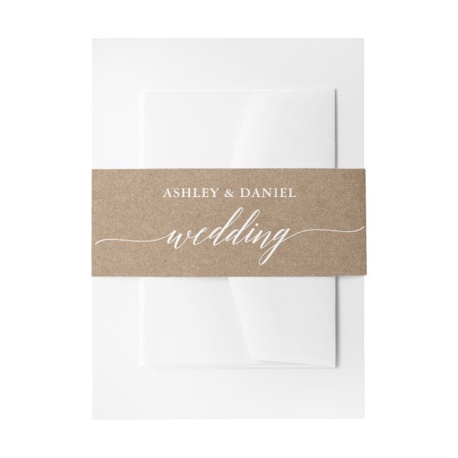 Modern Calligraphy Wedding Kraft Invitation Belly Band (Front Example)