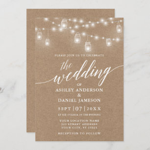 Modern Calligraphy Wedding Lights Kraft Invitation
