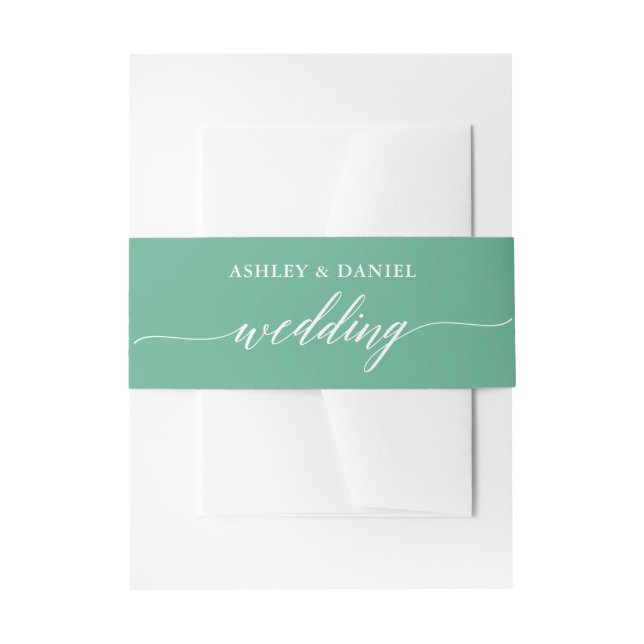 Modern Calligraphy Wedding Neo Mint Invitation Belly Band (Front Example)