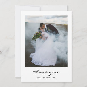 Modern Calligraphy Wedding Photo Thank You Card