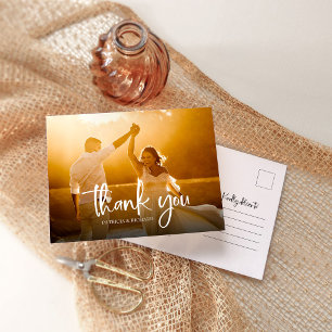 Modern Calligraphy Wedding Photo Thank You   Postcard