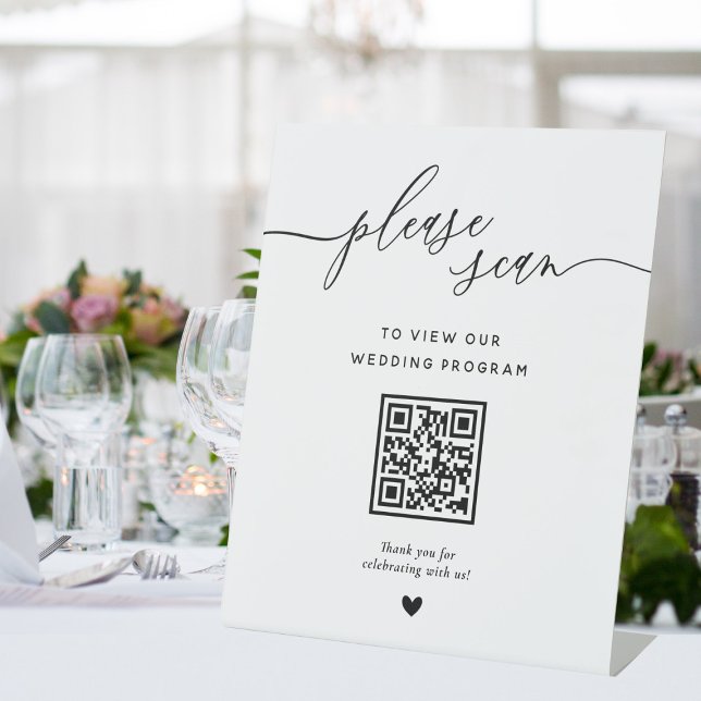 Modern Calligraphy Wedding Program QR Code Sign  (Creator Uploaded)