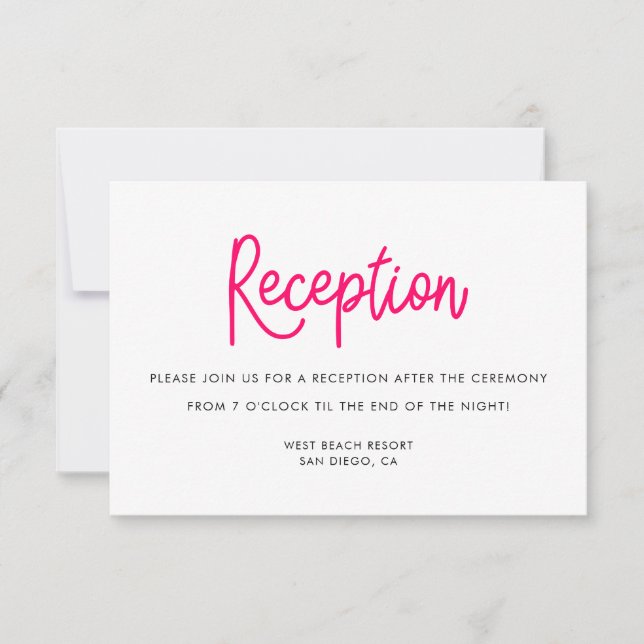 Modern calligraphy wedding reception card (Front)