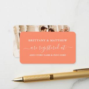 Modern Calligraphy Wedding Registry Photo Coral Enclosure Card