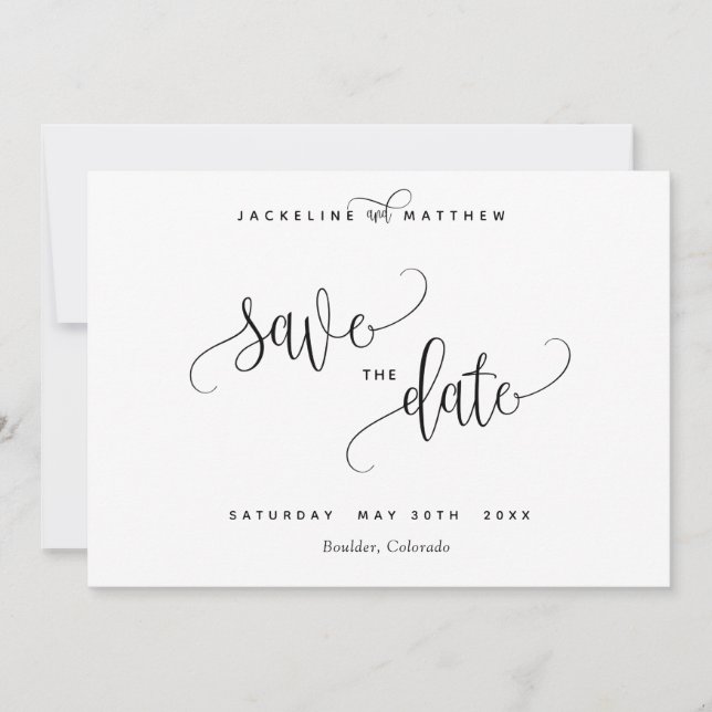 Modern Calligraphy Wedding Save the Date Card (Front)