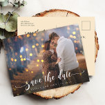 Modern Calligraphy Wedding Save The Date Photo Announcement Postcard<br><div class="desc">Modern calligraphy with swish tail and your favourite photo wedding announcement save the date postcard.</div>