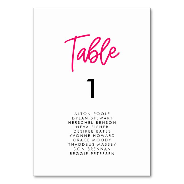 Modern calligraphy wedding seating chart cards (Front)