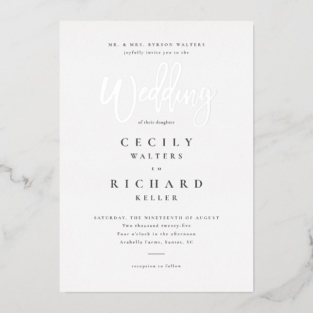 Modern Calligraphy Wedding Silver  (Front)